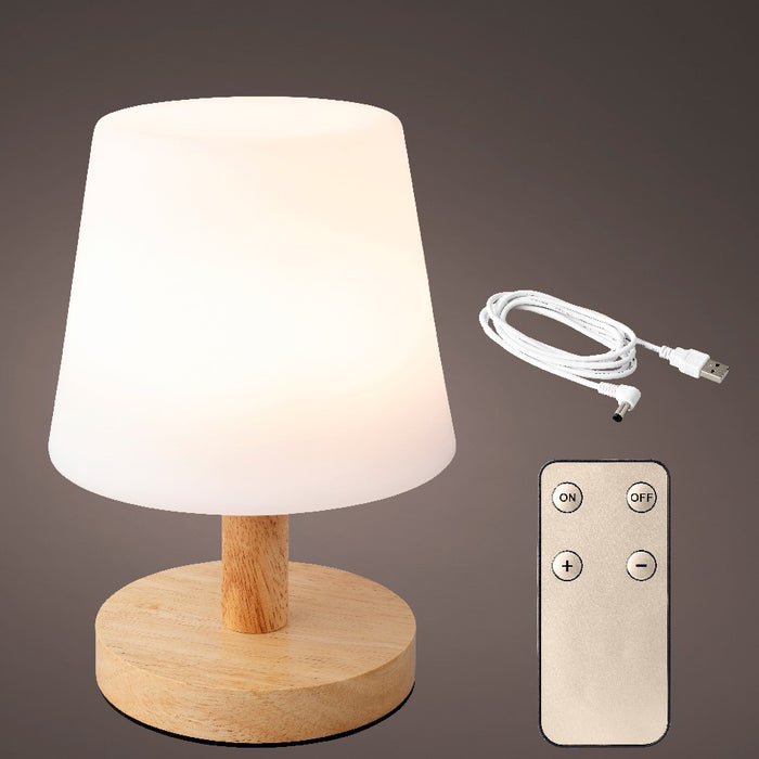 Lumineo Lampada da tavolo a LED ricaricabile per esterni, dimmerabile, incl. telecomando, legno, 22 cm