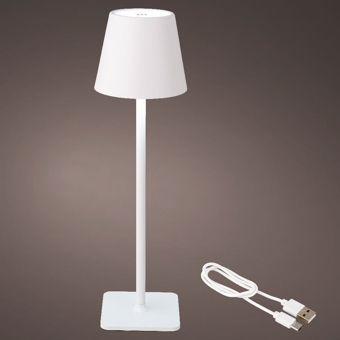 Lampe de table LED rechargeable d'extérieur Lumineo, blanc réglable, avec câble USB, métal, 37 cm