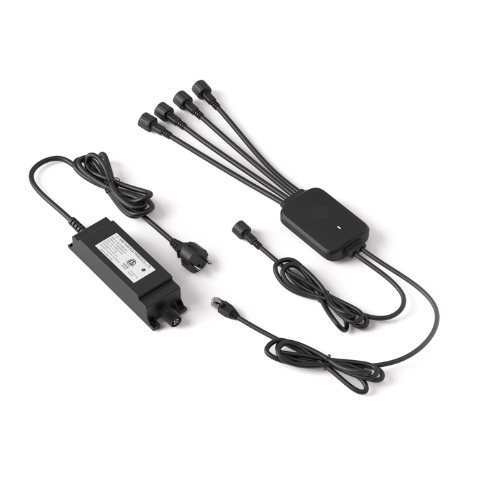 Twinkly Plus starter set: power supply and 4-port controller, app-controlled, black, IP65