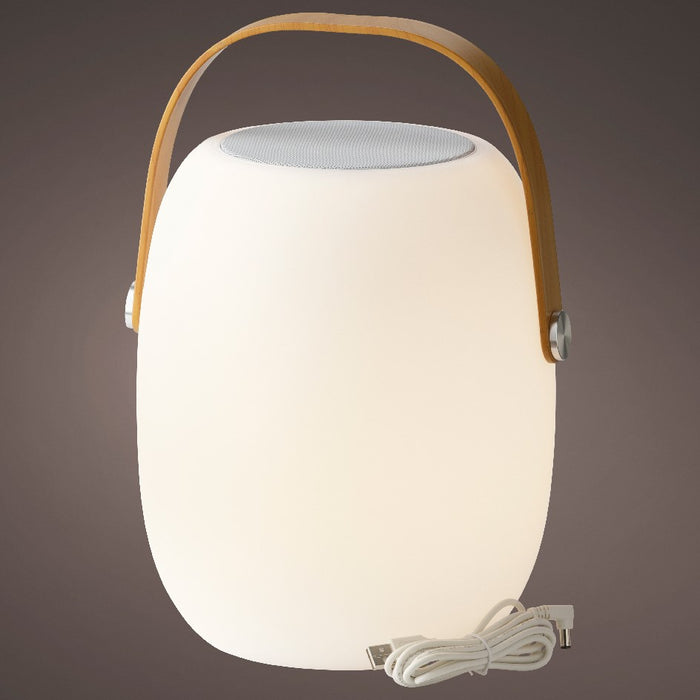 Lumineo Lampada da tavolo a LED ricaricabile con altoparlante Bluetooth, per esterni, 32 cm, bianco