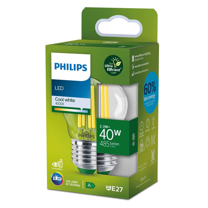 Philips Classic Filament LED 2,3-40W E27 840 EEK A chiaro