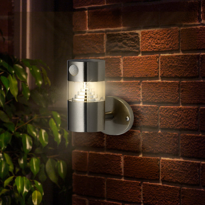 Lumineo Lampada da parete a LED ad energia solare, 16 cm, sensore di movimento, acciaio inox