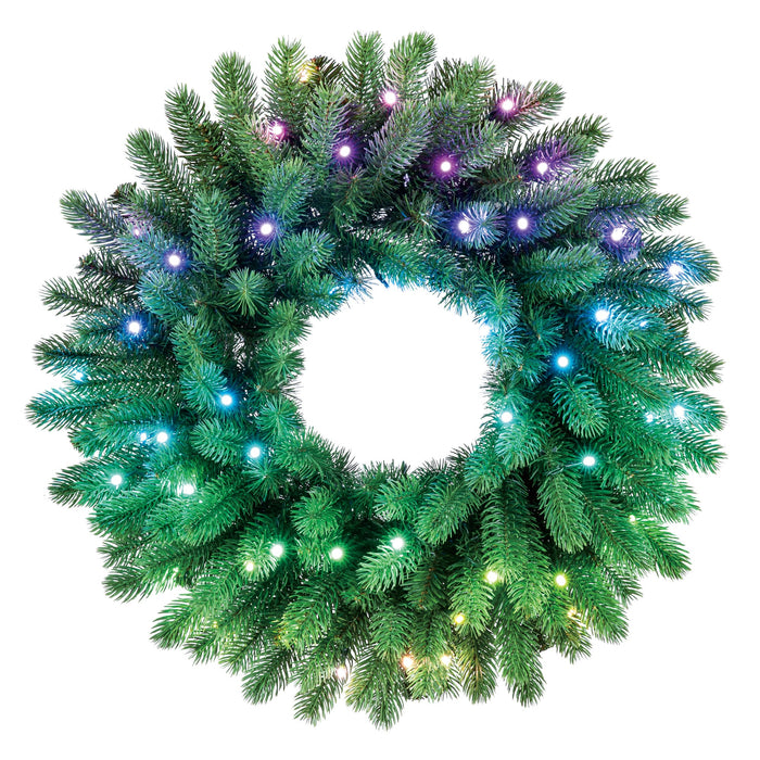 Twinkly Pre-lits, pre-lit LED fir wreath, RGB, 50 LEDs, IP20, app-controlled