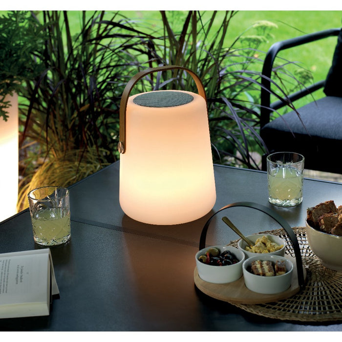 Lumineo Rechargeable LED table lamp with Bluetooth speaker, outdoor, 32cm, white