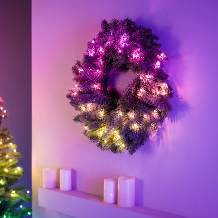 Twinkly Pre-lits, pre-lit LED fir wreath, RGB, 50 LEDs, IP20, app-controlled