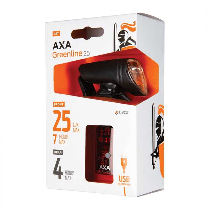 AXA Greenline 25 LED bike light set, rechargeable