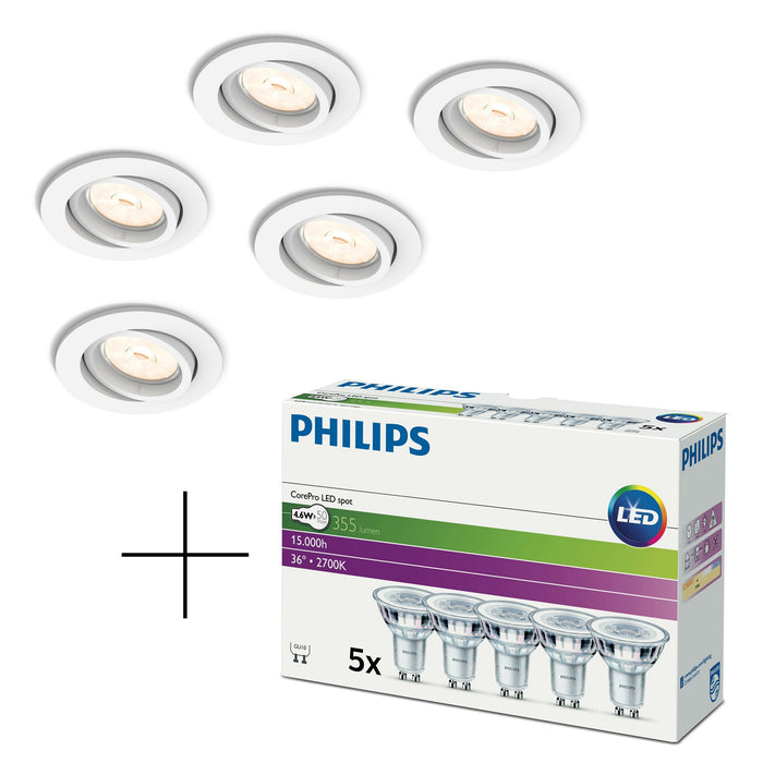 Philips myLiving Donegal Spar-Set, 5 Downlights + Philips CorePro LEDSpot 5er Multipack 36821