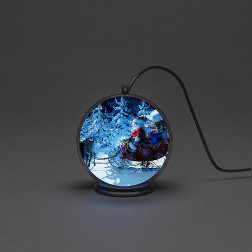 Konstsmide 3D LED-Hologrammkugel Weihnachtsmann mit Schlitten, 2h-Timer, 42 LEDs, 10cm 37886