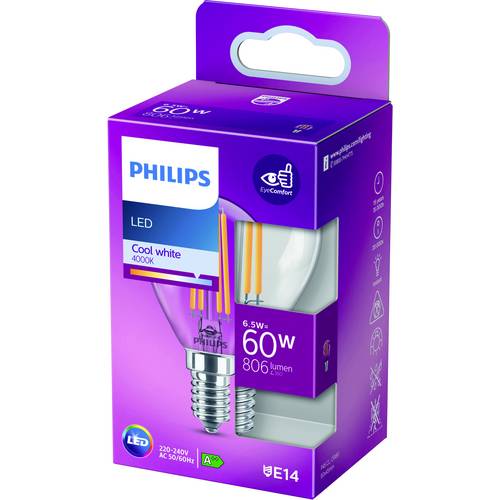 Philips Classic Filament LED-Lampe 6,5-60W E14 840 klar pic2