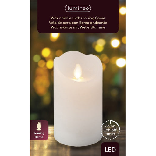 Lumineo LED-Echtwachskerze Flackereffekt, warmweiß, 12,5cm, 6h-Timer, batteriebetrieben 36434